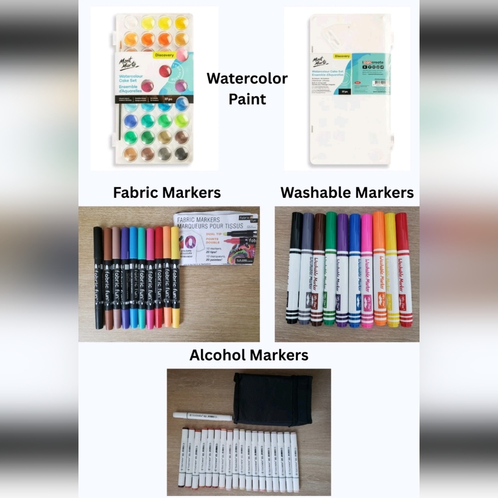 Art Supplies Bundle – Alcohol, Fabric & Washable Markers + Watercolors 🎨